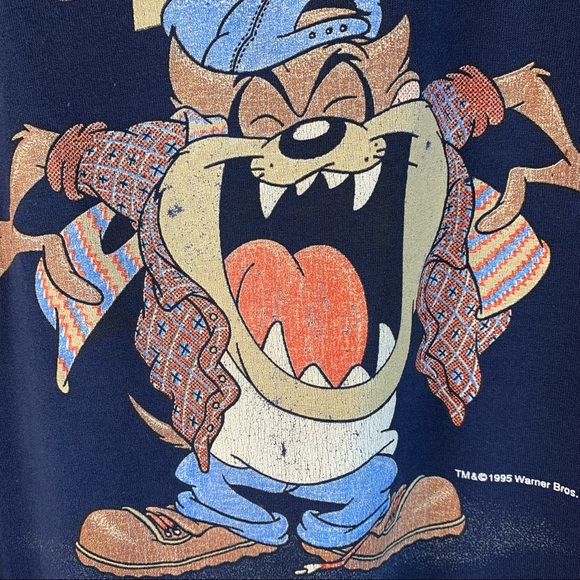 VTG Looney Tunes 1995 90's Streetwear Taz Tasmanian Devil Men's Graphic T-shirt - Picture 4 of 10